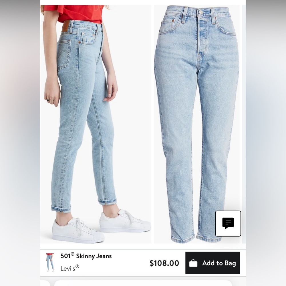 Levi 501 Skinny W30 L32 Light Wash Jeans